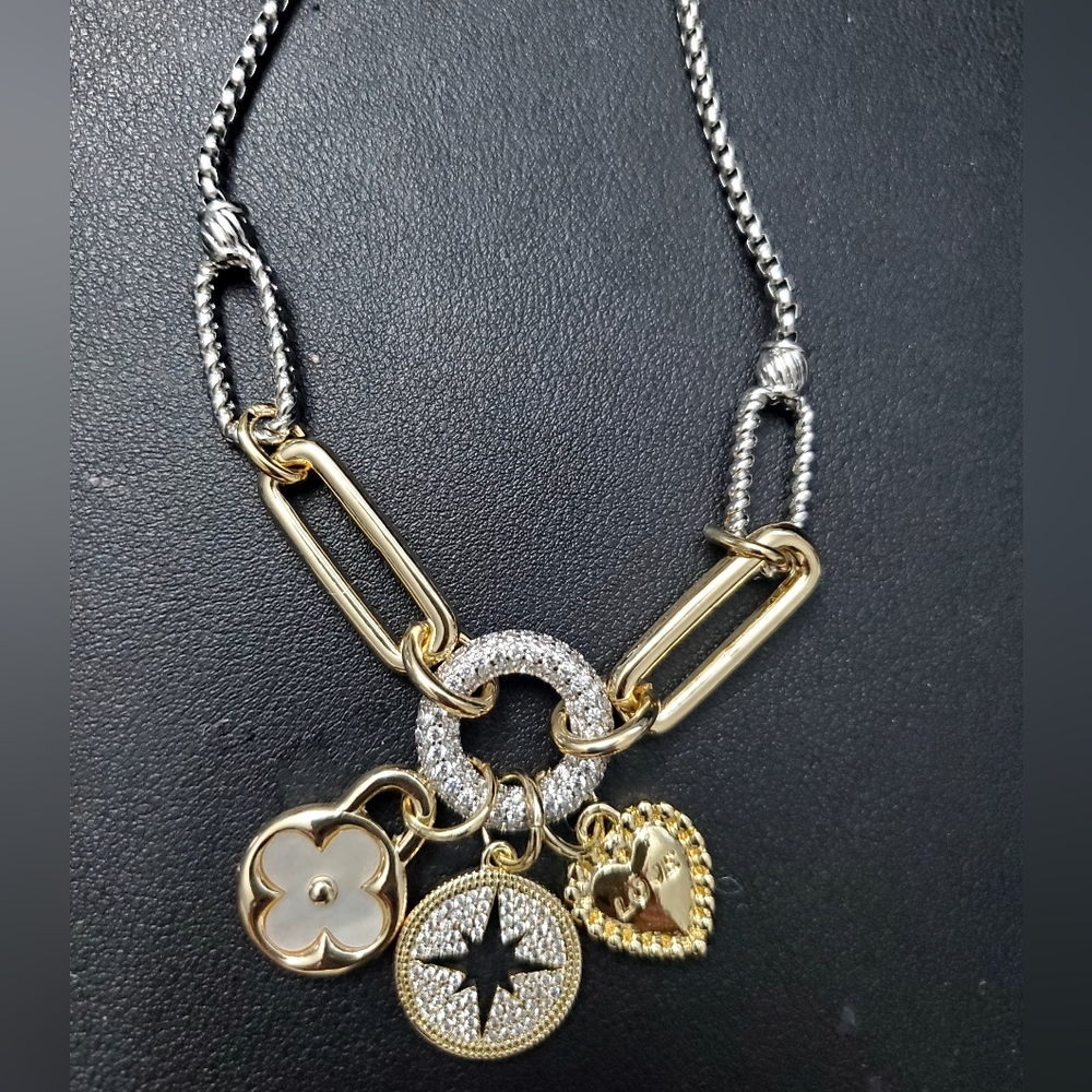 Gold and Silver Charm Necklace 14k Gold Plated Water Resistant